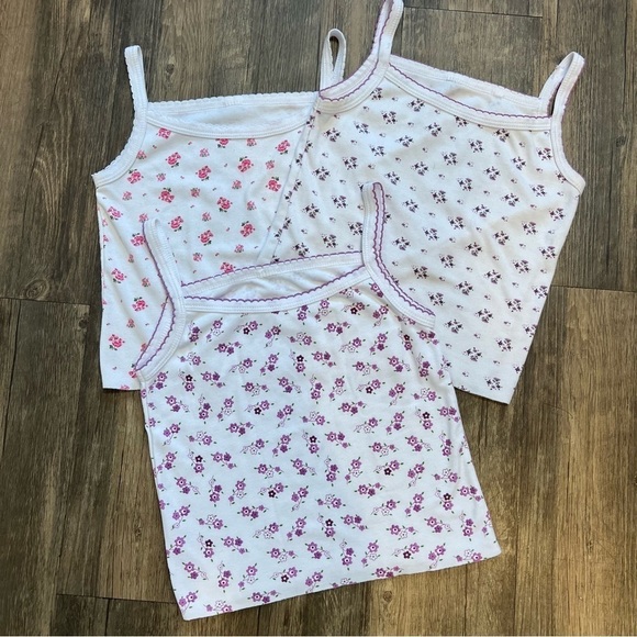 Girls Kids Floral Cotton Camisole Tank Top (Multipack of Three) Size S - Picture 1 of 8